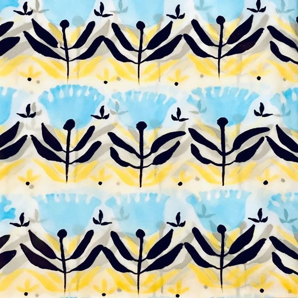 NWT Splash HOME Gorgeous Peva VIOLA White Blue Black Yellow Tulip Shower Curtain